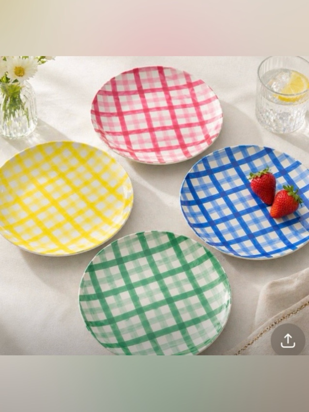 Modern Southern Home Melamine Plates Set of 8 Gingham Plaid 9" Picnic Farmhouse